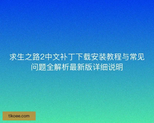 求生之路2中文补丁下载安装教程与常见问题全解析最新版详细说明